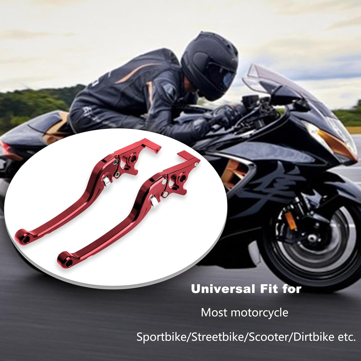 mokuo CNC Brake Lever Handle Adjustable Motorcycle 22mm 7/8" Aluminum Front&Rear Disc Brake Lever Fit for Most of Motorcycles,Scooters and Electric Bike Red