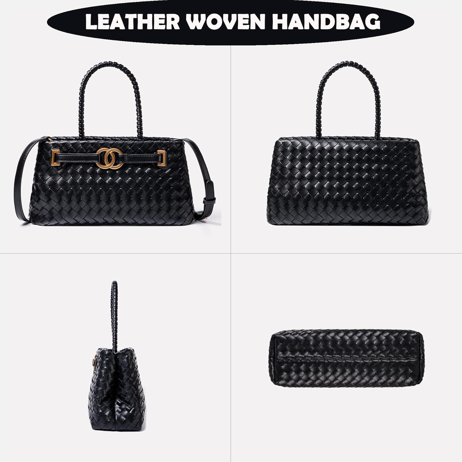 Quelis Woven Tote Bag, Woven Leather Handbag, Evening Clutch Purses for Women,Top Handle Shoulder Crossbody Handbag - Image 6