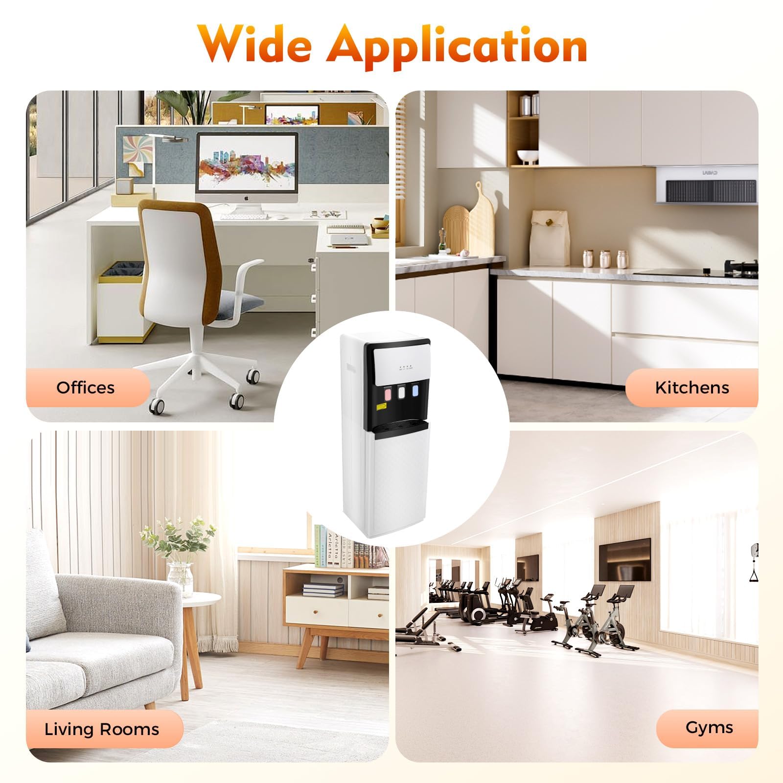 Dispensador Enfriador de Agua de Carga Inferior para Botellas de 5 galones, con 3 temperaturas, boquillas para Calor/frío/habitación, para Gimnasio en casa y Oficina
