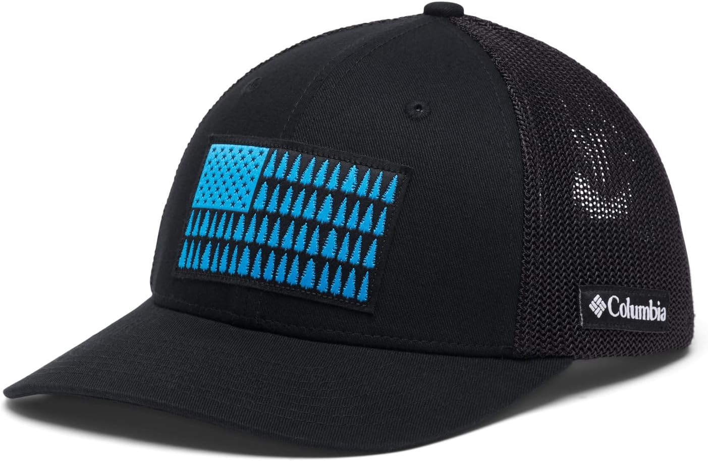 Columbia Unisex Tree Flag Mesh Ball Cap - Low, Black/Compass Blue, Small/Medium