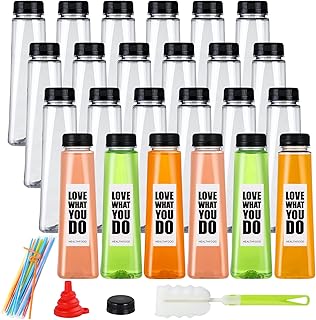 24 Pack 12oz Empty PET Plastic Juice Bottles with Leak-Proof Caps Lids, Reusable Clear Water Bottle Food Grade Bulk Beverage Containers for Juicing Smoothie Milk and Homemade Beverages