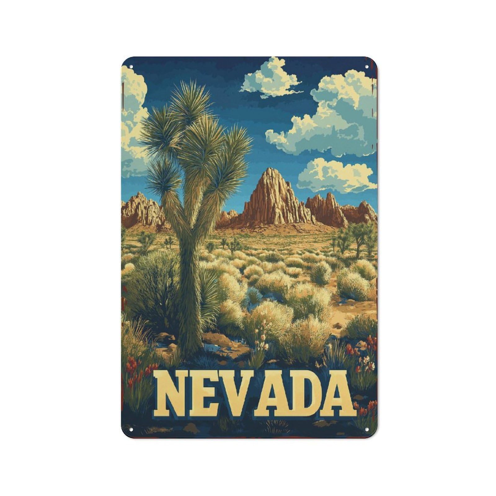Junmoney Style-2 Vintage Metal Sign With Nevada Wilderness Joshua Tree Desert Travel Poster Design 30X20cm, Retro Room Wall Plaque For Home, Shop, Pub Or Studio Wall