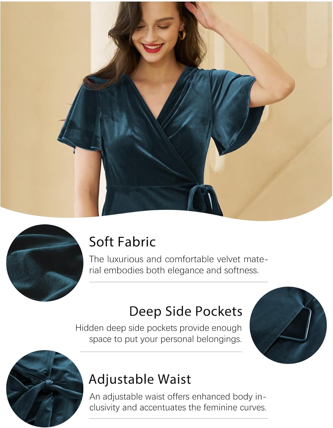 Olaesa Women's Velvet Maxi Dress Boho V Neck Wrap Dress for Wedding Guest Fall Maternity Formal Dress with Pockets
