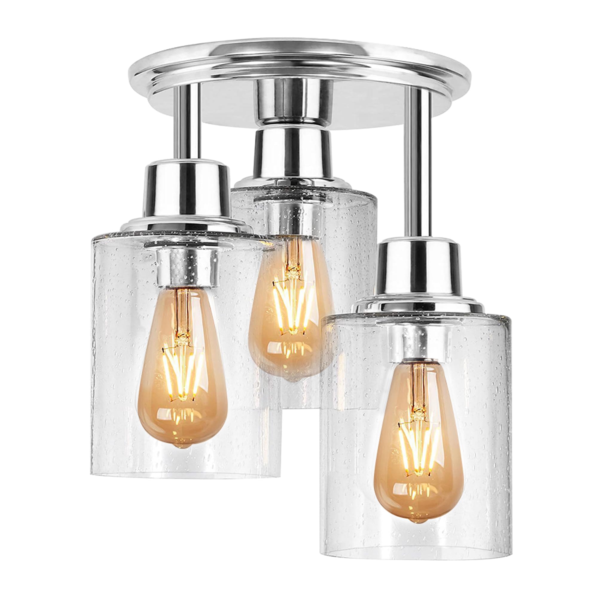 SKIVTGLAMP 3 Lights RV Glass Hard Wired with 12V Retro Nickel RV Decorative Light RV Ceiling Light Kitchen Island Lamp Ceiling Mount, E26 E27 Industrial Semi Flush Mount for RV Camper