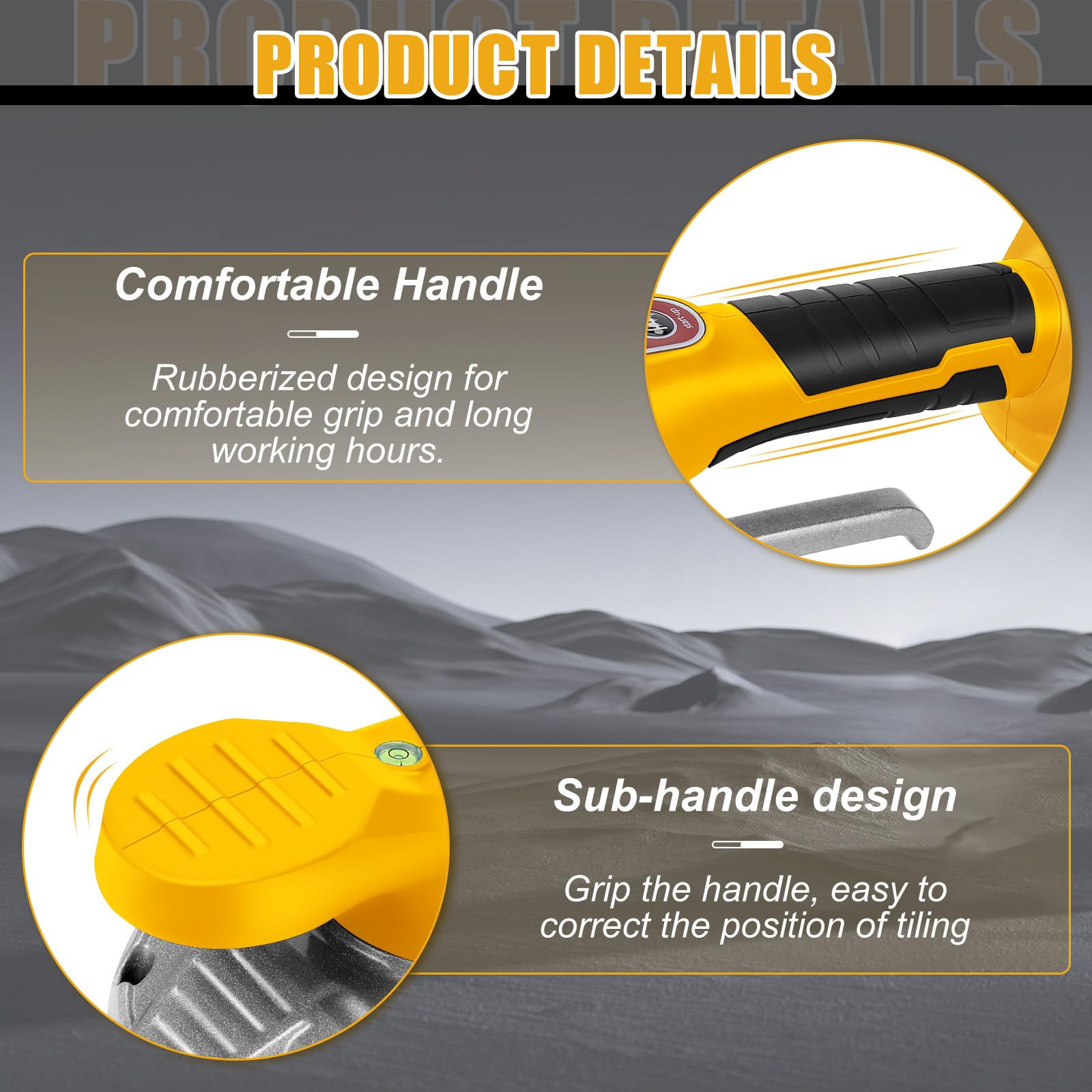 WingFly Fliesenrüttler für Dewalt 18V,20v Batterie, Fliesen Vibrationsgerät, Elektrische Fliesenvibrator 13 mm Saugnapf 6 Gänge Einstellbar 100kg Adsorption für 30-240cm Fliesen (Ohne Akku)