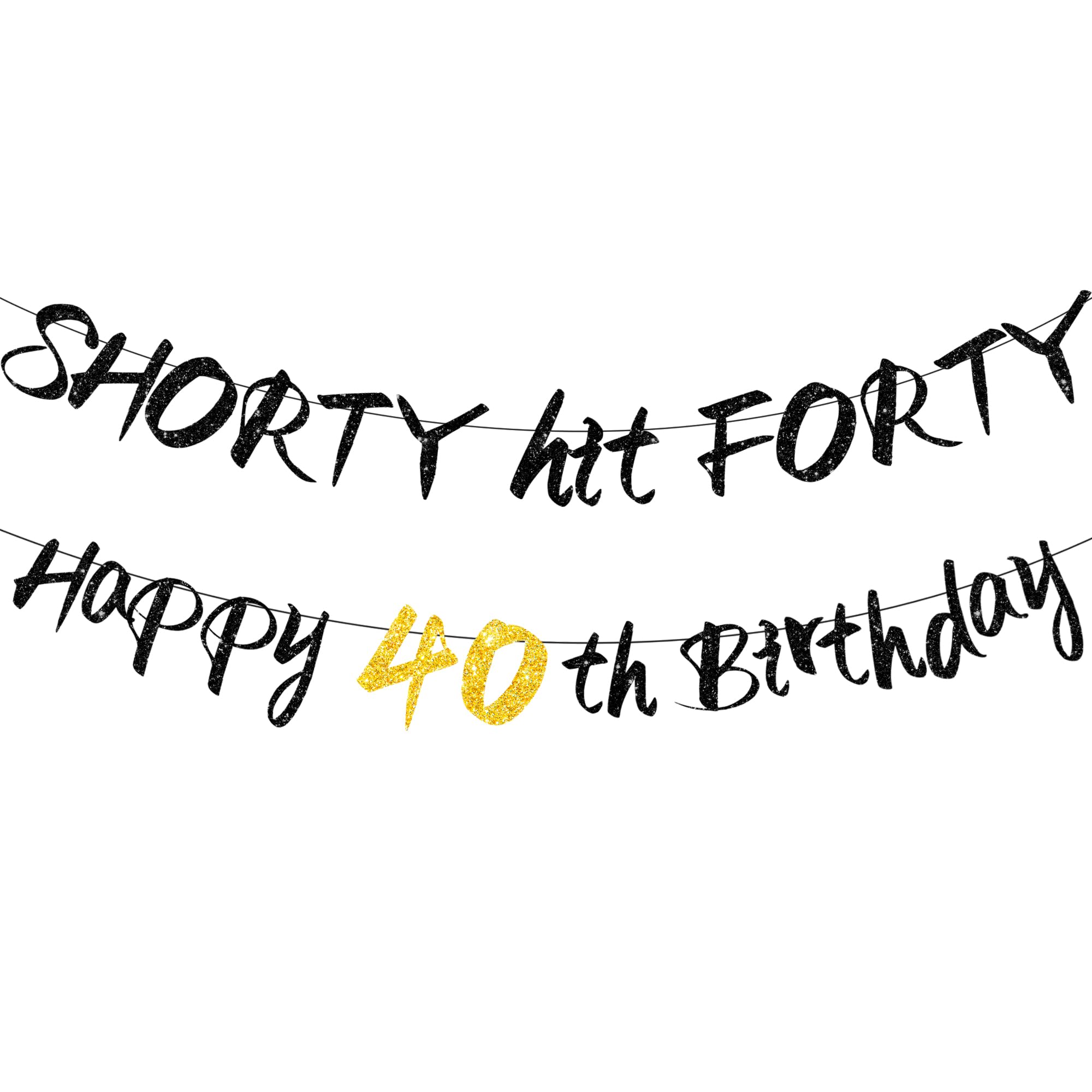 40th Birthday Decoration Party Banner - 2 Pcs Black Pre-Strung Funny Shorty Hit Forty Glitter Happy 40th Birthday Banners Decorations Set for Women Men 40 Years Old Party Decor Supplies