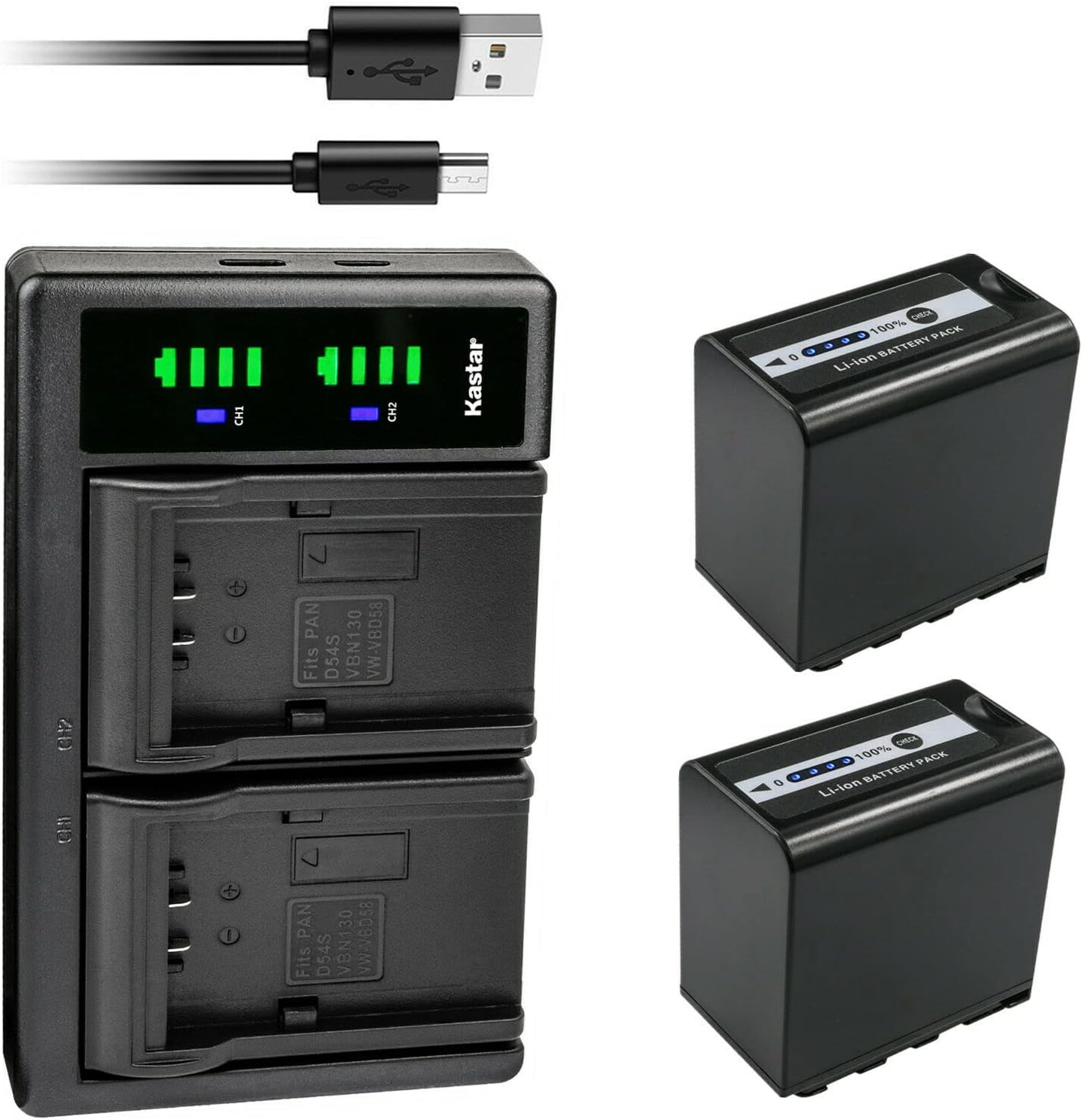 Kastar 2-Pack AG-VBR89G Battery and LTD2 USB Charger Compatible with Panasonic Lumix BGH1 Cinema 4K Box Camera, HC-X1000, HC-MDH2, HC-MDH2GK, HC-MDH2GK-K, HC-MDH2M, AG-CX350, AG-DVX200 Camera