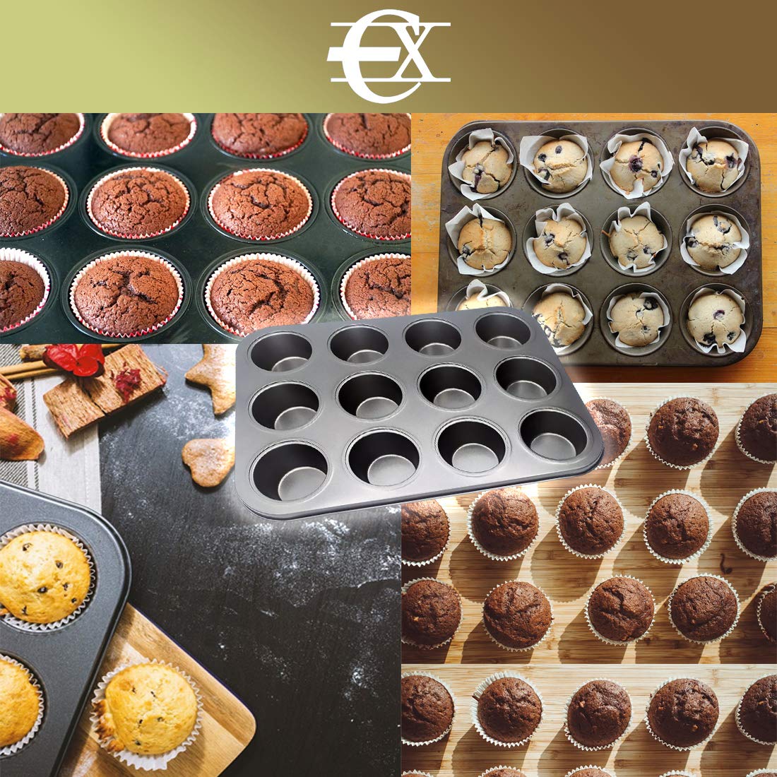 Molde Para Muffins + 12 Papeles - Bandeja De Acero Al Carbono Antiadherente, Incluye Moldes De Silicona