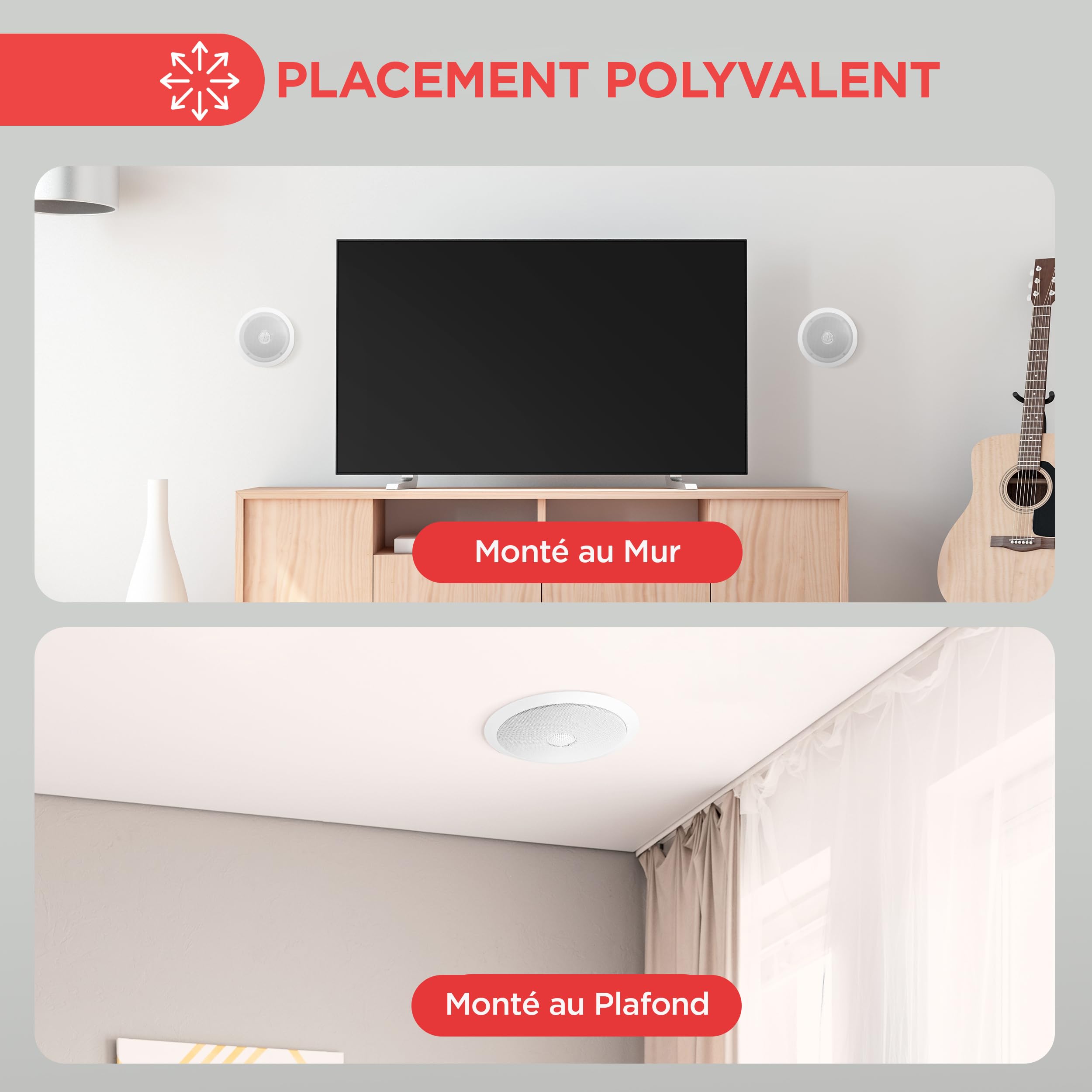 Pyle Enceinte Plafond/Murale 16,5 cm - Système d'Enceintes 2 Voies avec Tweeter Orientable en Titane de 2,5 cm -Haut Parleur Encastrable Plafond