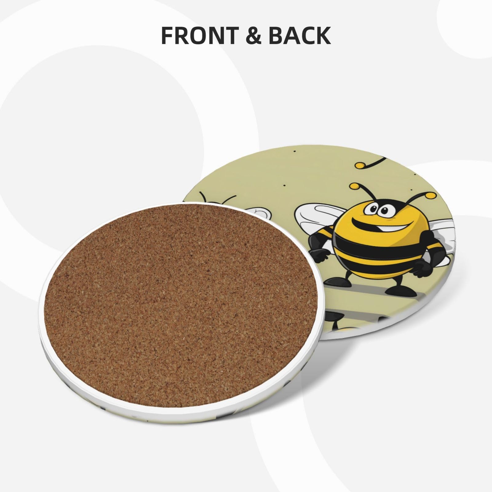 Sottobicchieri in sughero in ceramica di forma rotonda, 6 pezzi, immagine del calabrone, fondo in sughero antiscivolo, adatto a tutte le tazze da caffè e tazze sportive