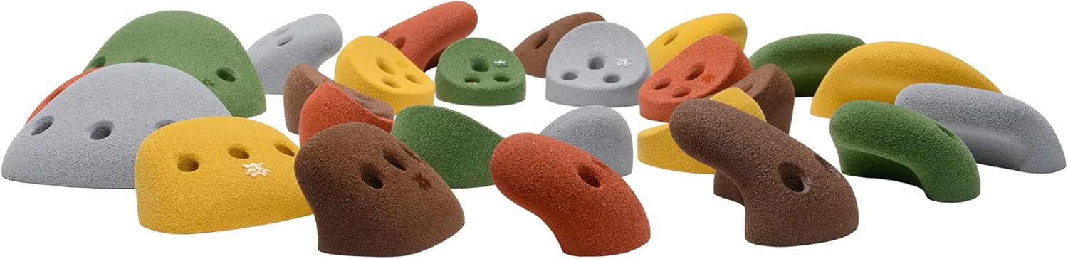 Atomik Rock Climbing Holds Set of 25 Screw-Ons Kids Holds Style 3 in Assorted Earth Tones
