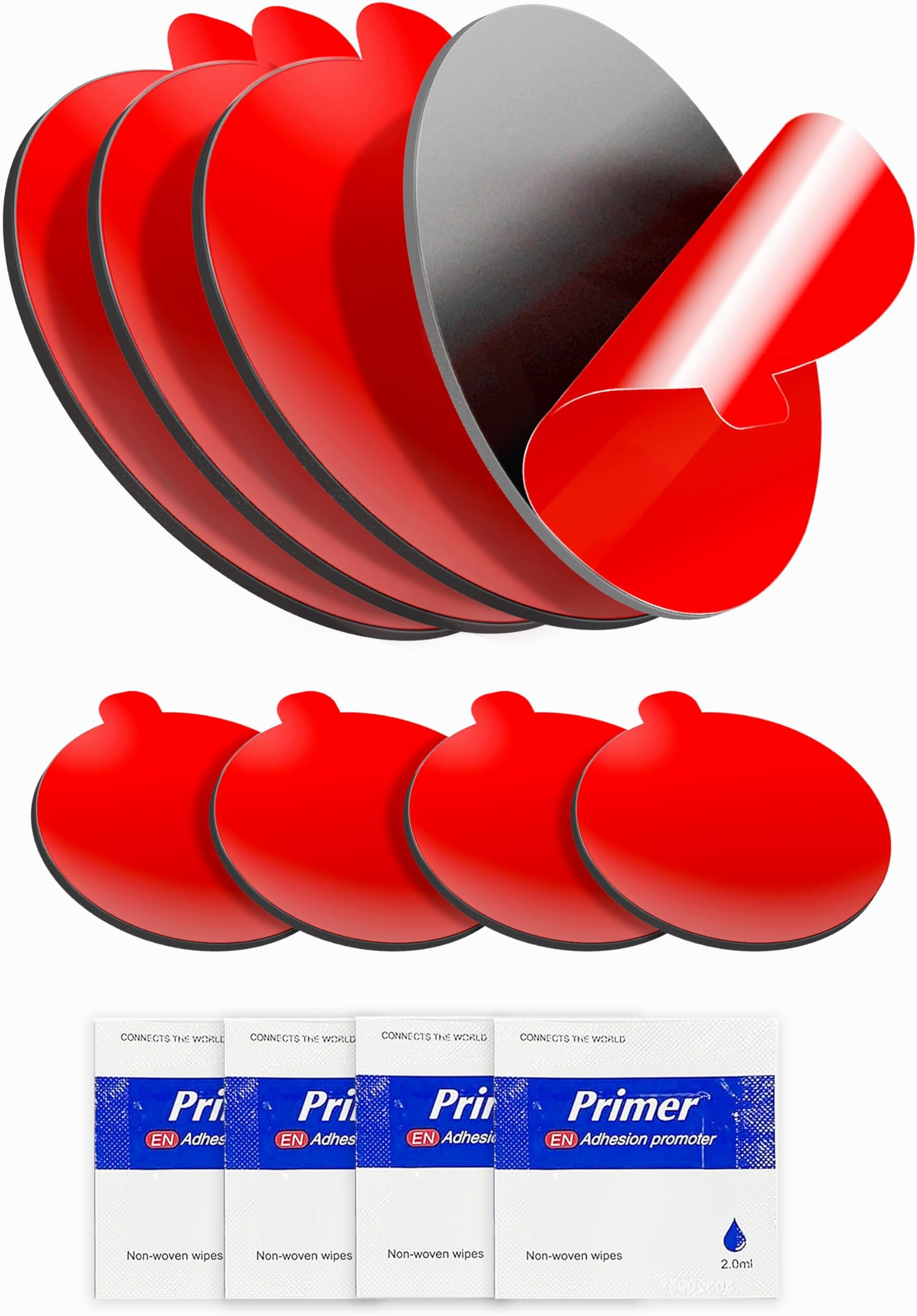 Adhesive Replacement Pads – 8-Pack Round High-Bond Double-Sided Mounting Pads (3.15" & 0.91") for Dashboard Discs, Suction Cup Phone Holders, GPS & Magnetic Mounts – Includes Adhesion Promoters