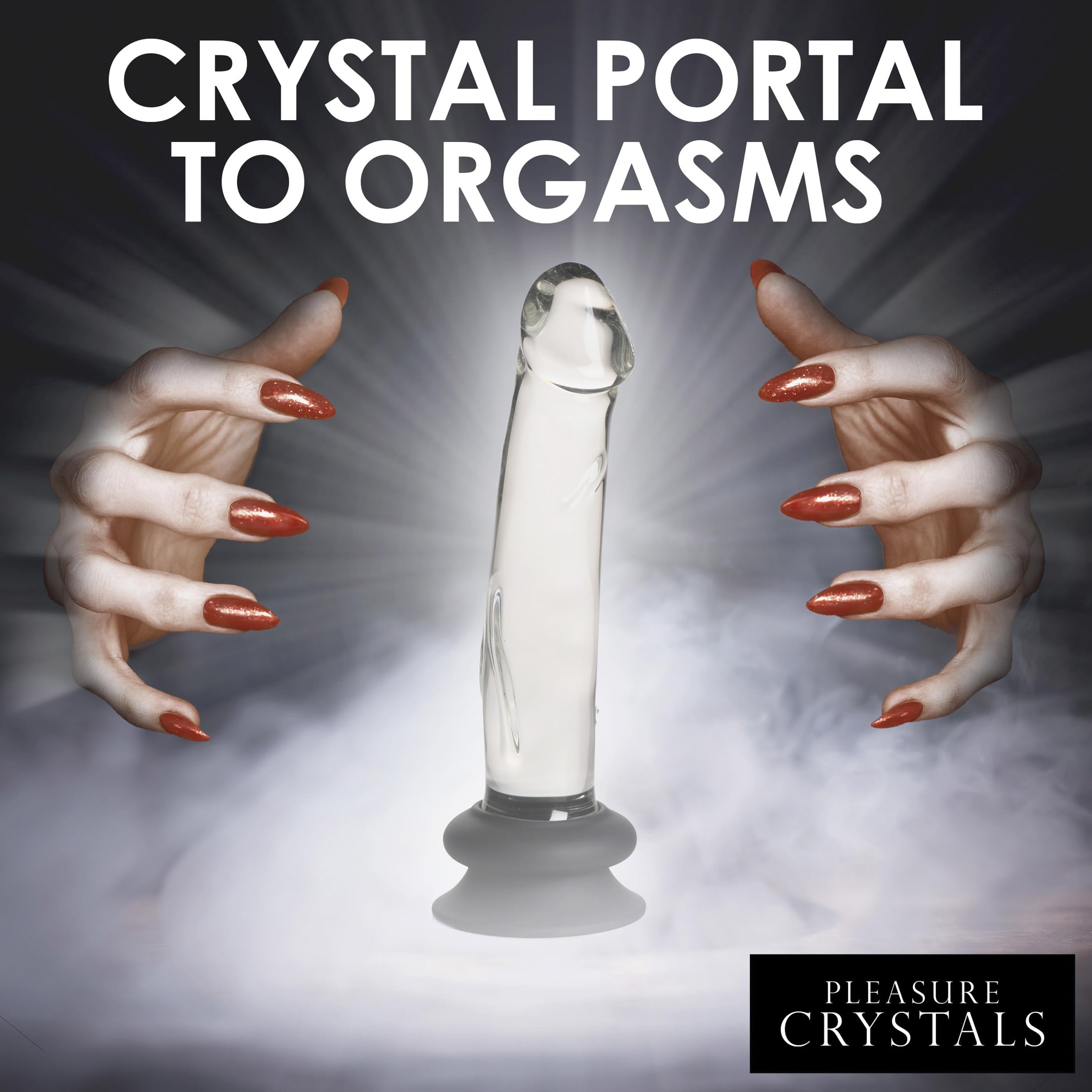 Pleasure Crystals 7" Glass Dildo with Silicone Base for Men, Women & Couples. Realistic Texture, Includes Removable Silicone Suction Cup, Ideal for Temperature Play. 2 Pieces, Clear.