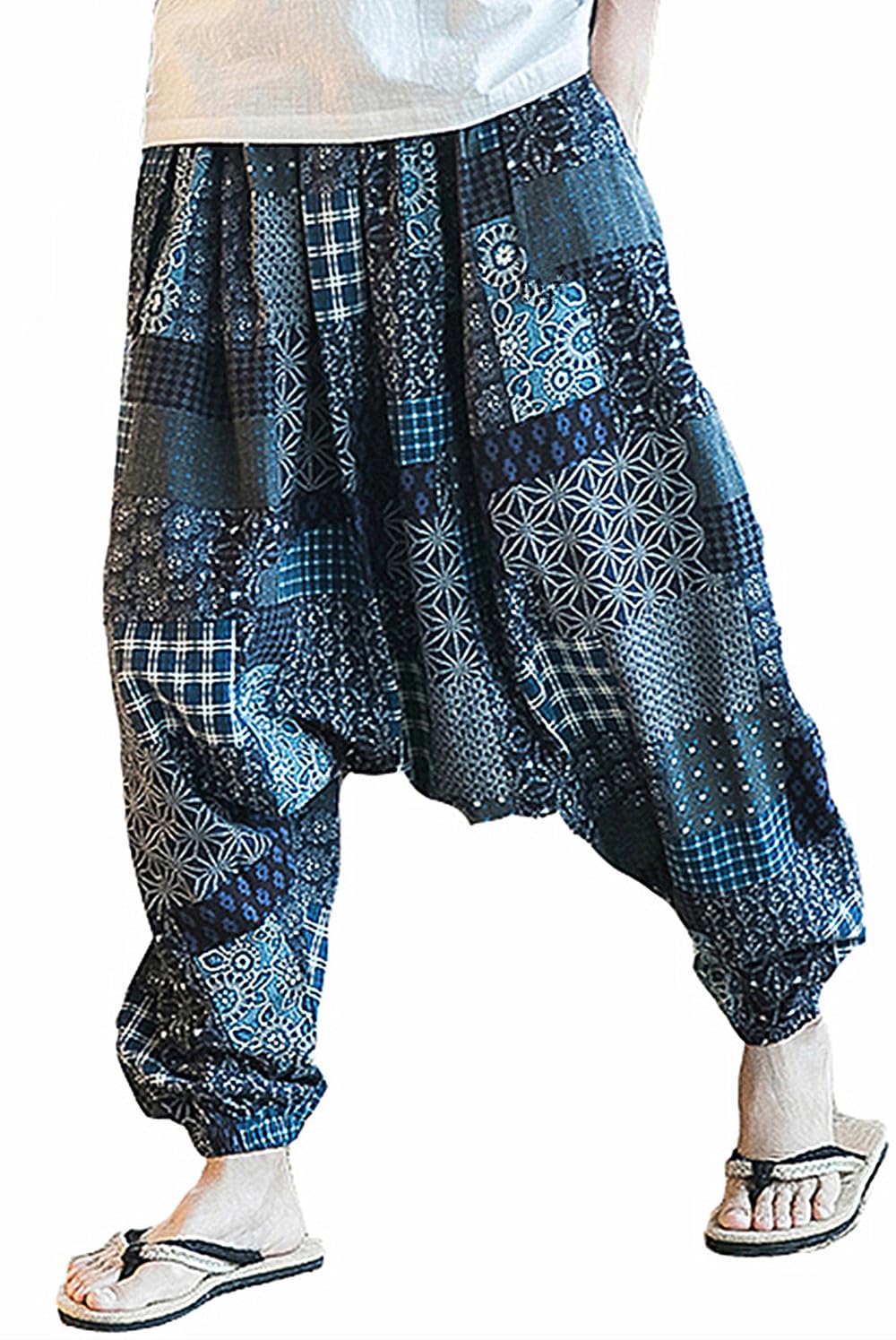 perdontoo Mens Womens Harem Pants Loose Fit Boho Yoga Hippie Aladdin Drop Crotch Trousers