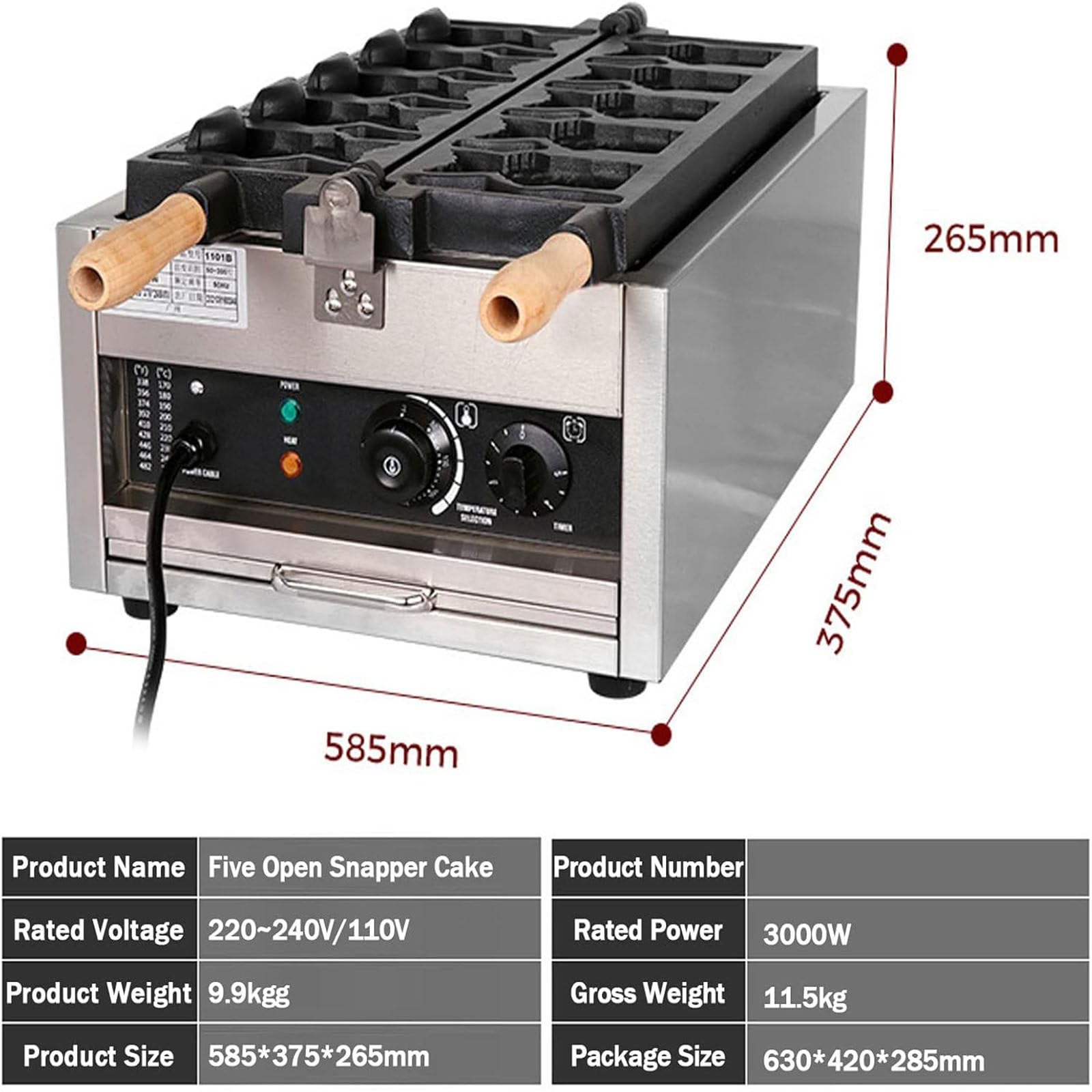 Máquina hacer gofres pescado Taiyaki,máquina para hacer gofres de mermelada o helado de uso comercial,6 piezas, máquina para hacer gofres de acero,Curada-pre-Seasoned,Camping y Barbacoa,110V