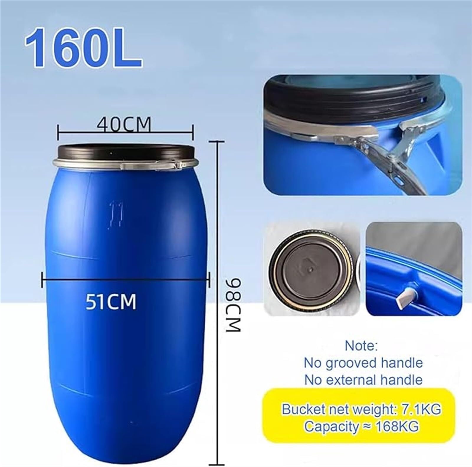 60L/100L/160L/200L duża beczka bębnowa do przechowywania białych tworzyw sztucznych klasy spożywczej z blokadą pierścienia do wysyłki hermetyczny pojemnik przemysłowy