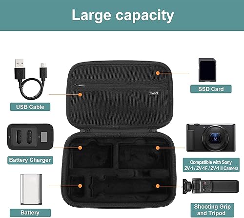Miniatura 3 de MOSISO Funda para cámara compatible con Sony ZV-1  ZV-1F  ZV-1 II Vlog y kit de accesorios para vlogger trípode, funda de transporte de EVA
