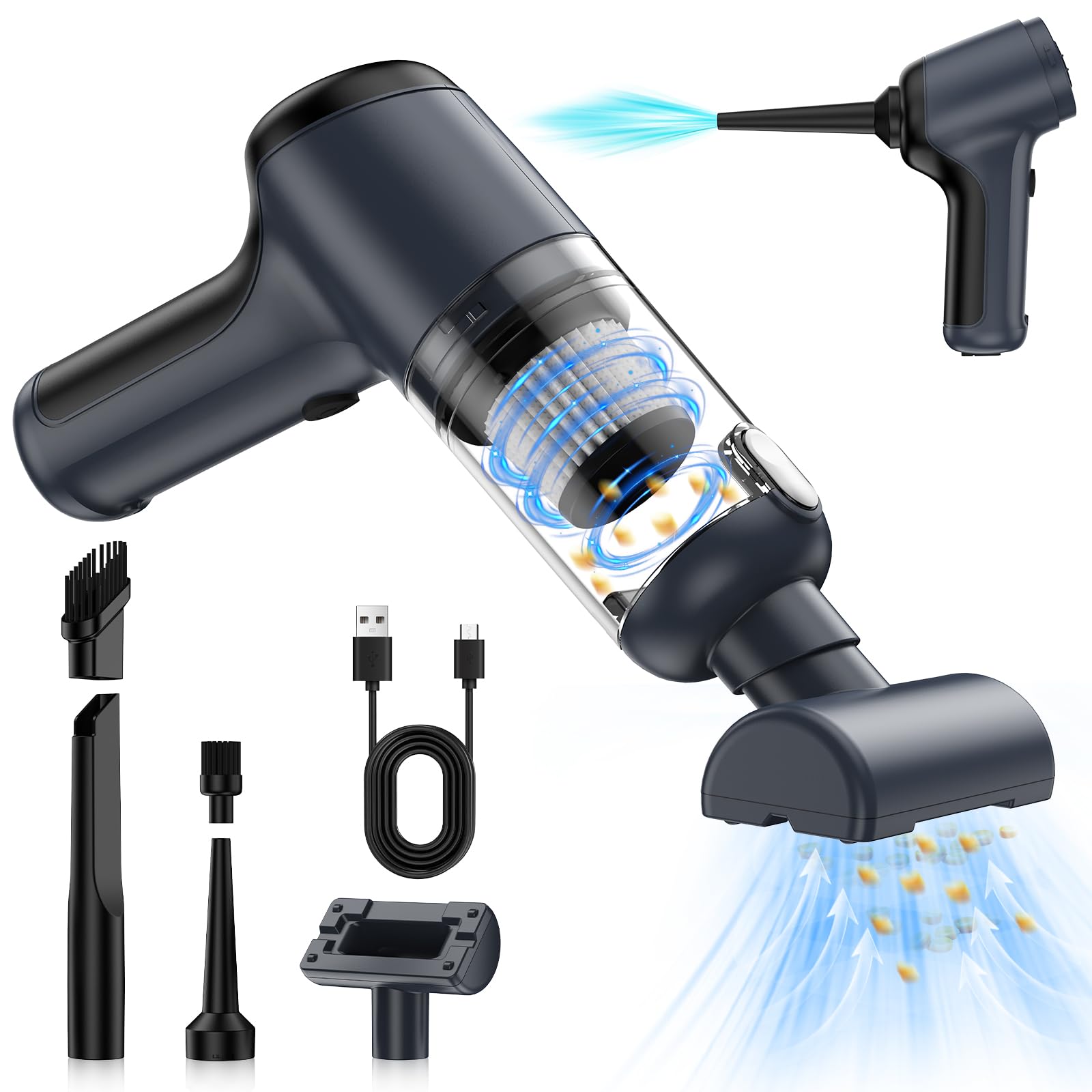 Mini Cordless Handheld Car Vacuum Cleaner & Air Duster, 2 in 1 Portable Vacuum Cleaner for Car One -Click Dust Removal for Keyboard Home Office Pet Hair