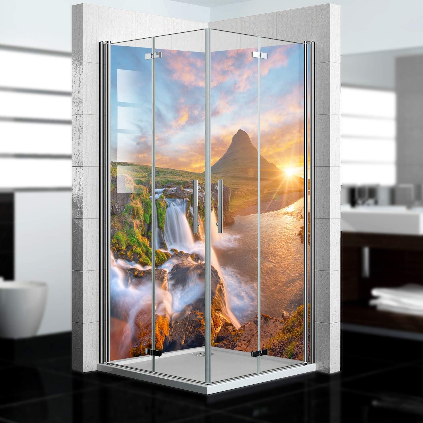 dedeco Eck-Duschrückwand wasserfest mit Wald V1 Motiv - 2 x 90x200 cm dedeco Eck-Duschrückwand wasserfest mit Wald V1 Motiv - 2 x 90x200 cm