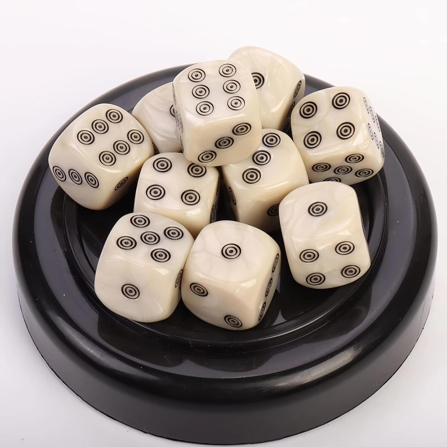 20PCS Acrylic Dice Set, 16mm Standard Size Bulk Game Dice, White & Ivory Marble Style with Unique Double Circle Dot Pattern, for Board Games, Party Games