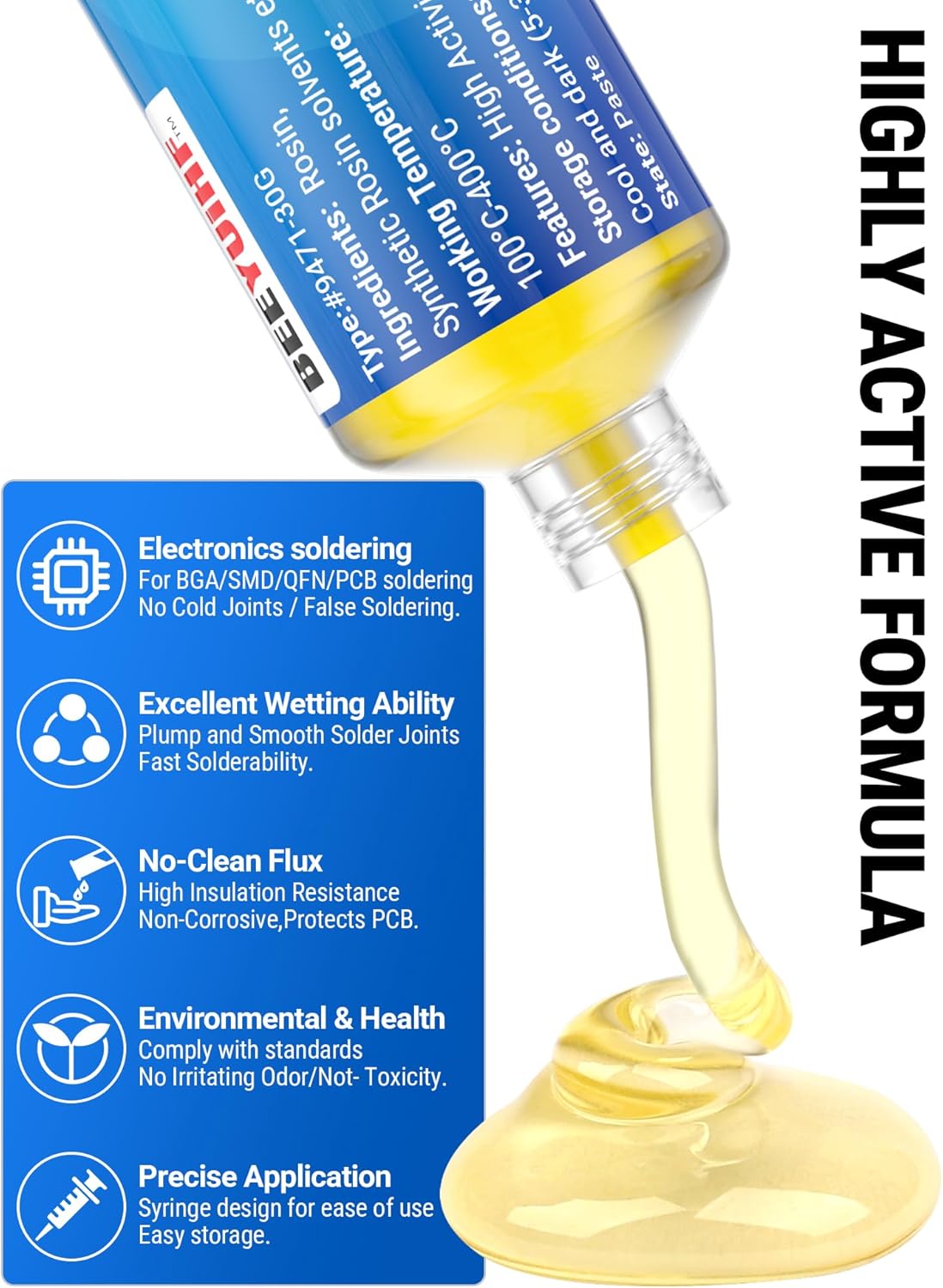 Rosin Paste Soldering Flux, Rosin Based Solder Flux, No Clean Rosin Solder Flux Paste, Good Adhesion for IC SMD Electrical Rework/Repair (30mL Syringe) #9471 by BEEYUIHF