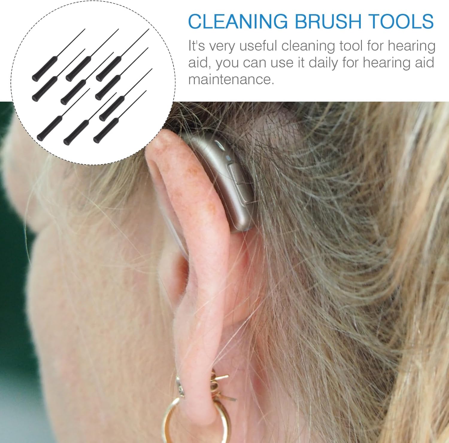 COLLBATH 10Pcs Cleaning Tools Durable Hearing Amplifier Cleaner Rods for Easy Maintenance and Care of Portable and Comfortable Design