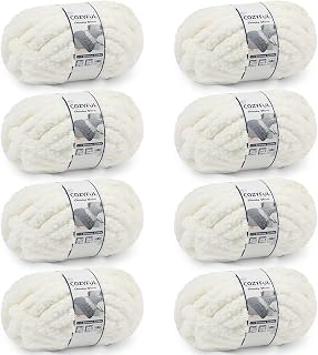 Cozyful #10 Chunky Chenille Yarn Jumbo Thick Super Bulky for Hand Knitting Crocheting Blankets - 8 Skeins Cream 25yds/8oz Each