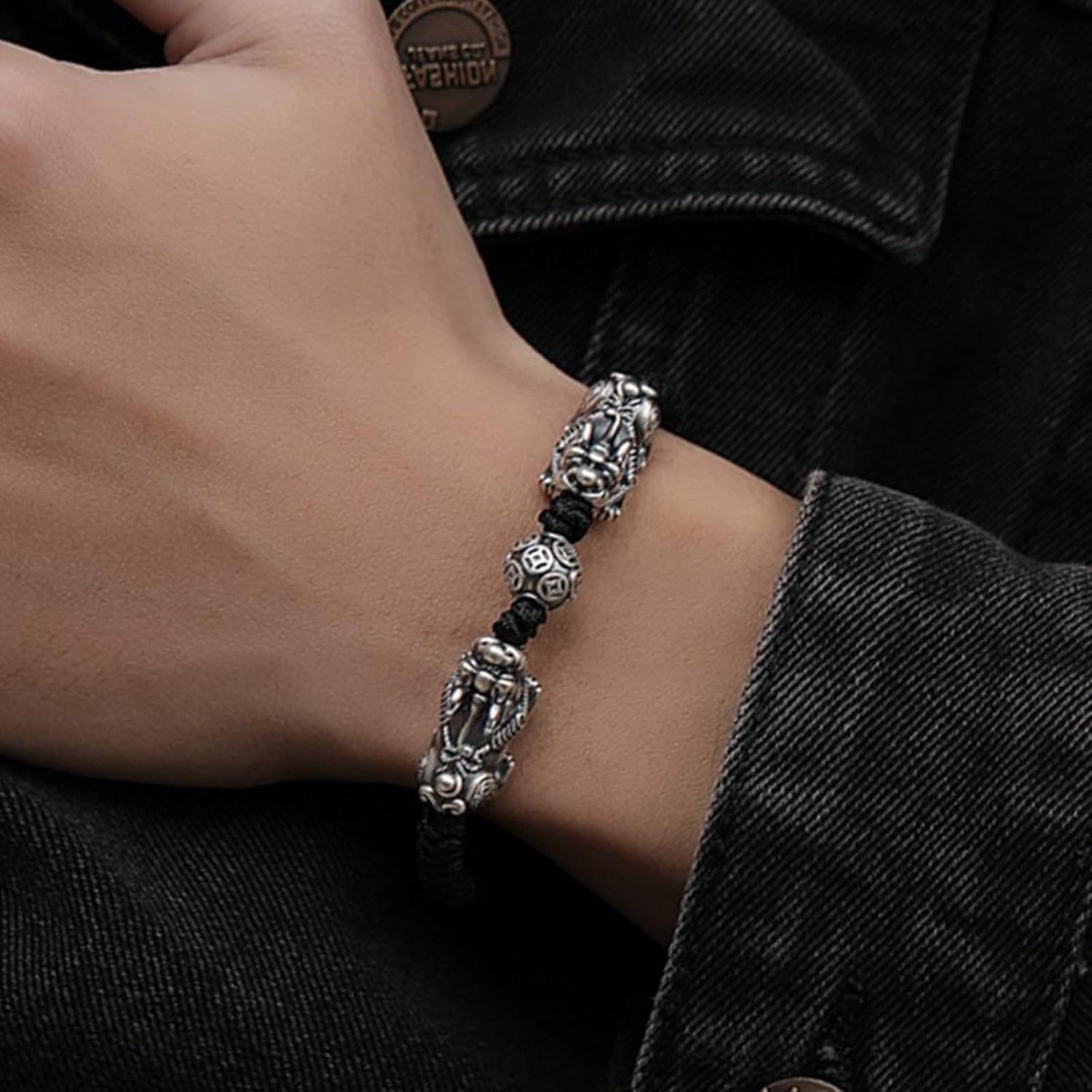 Adjustable Pi Xiu Copper Coins Bracelet, Vintage 999 Stering Silver Fengshui Bracelet Protection Amulet Wealth Lucky Love for Men Women, Chinese Feng Shui Lucky Creative Jewelry