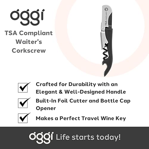 Miniatura 7 de OGGI Abridor de botellas de vino compatible con la TSA, sacacorchos para camareros, con mango de madera, palanca con doble bisagra, abrebotellas