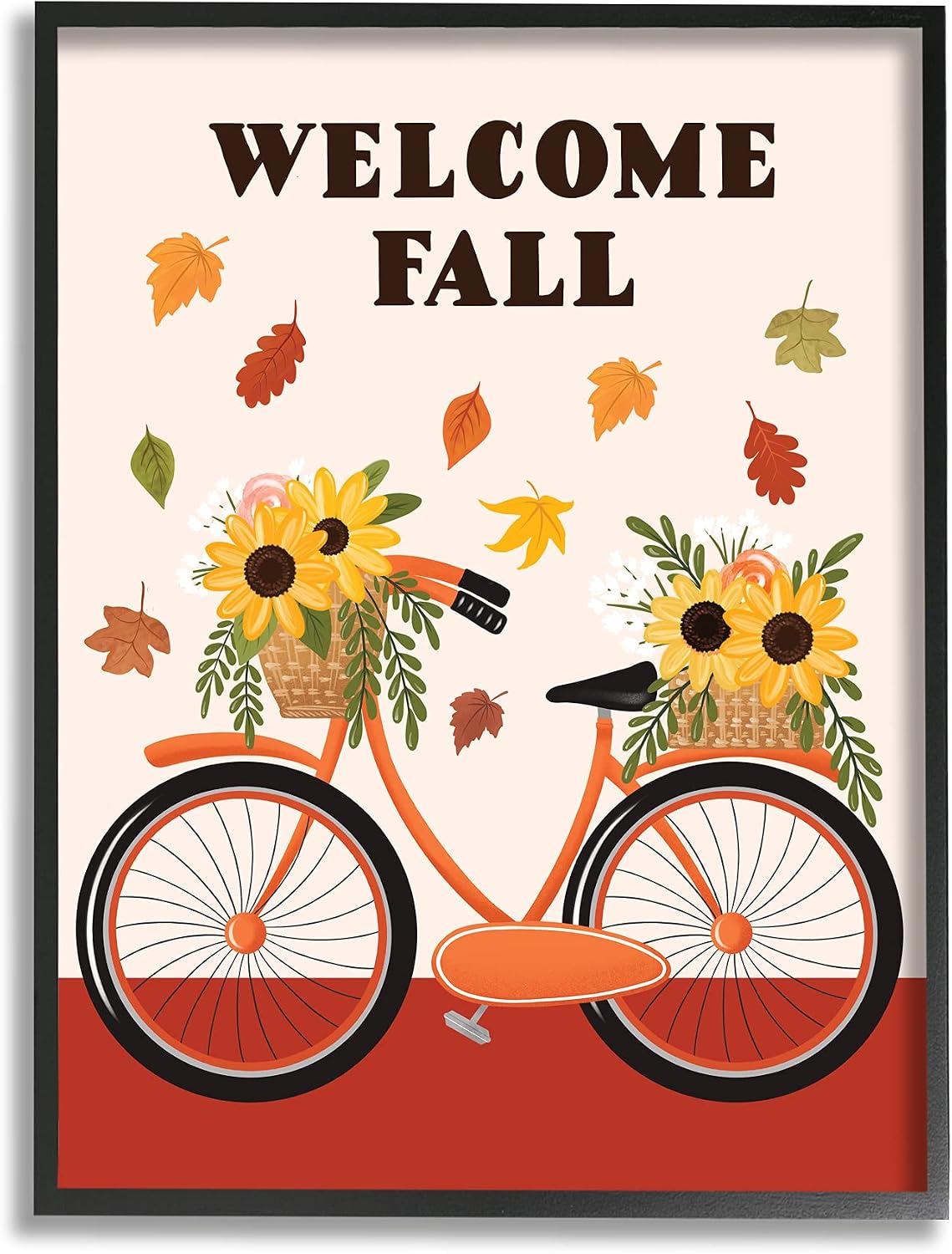 'Welcome Fall Saying Orange Harvest Bicycle'| Framed Giclee Art | Stupell Industries | Gray, 16 x 20 Inches, Easy to Hang and Sturdy, Made in USA, by Jo Taylor