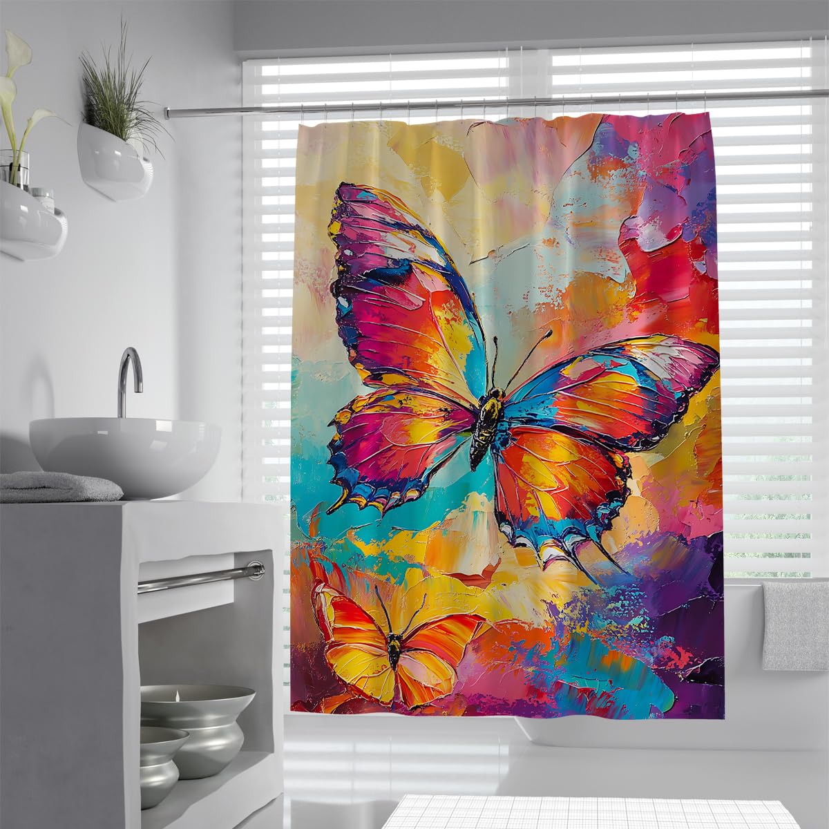 UERWOWELL Vibrant Boho Butterfly Shower Curtain Multi Color Splatter Splash Insect Bath Curtains Dreamy Abstract Polyester Fabric Bathroom Decor W180xL200 cm