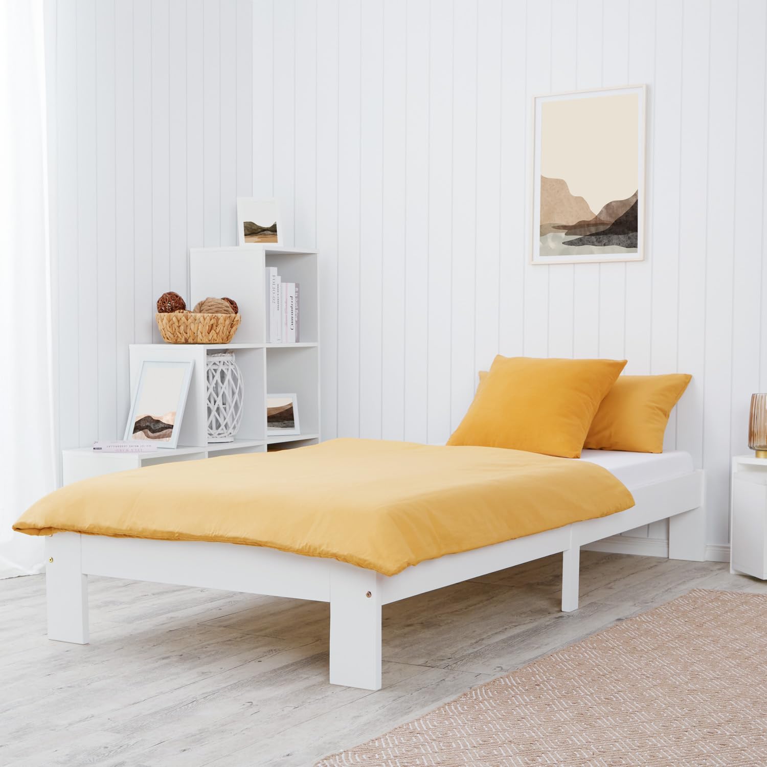 Homestyle4u 2521 Holzbett 90x200 mit Lattenrost Weiß