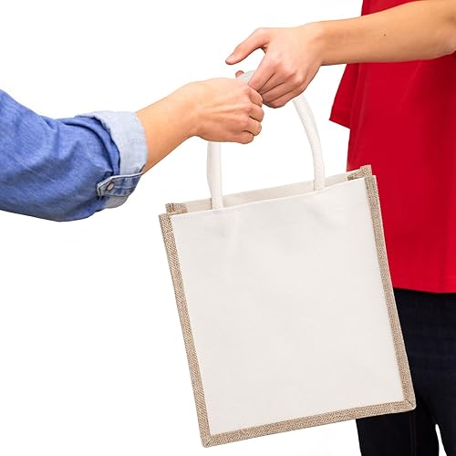 Miniatura 5 de SOUJOY Paquete de 6 bolsas de arpillera bolsas de regalo reutilizables de yute con asas bolsas de playa medianas bolsas de lona para dama de honor