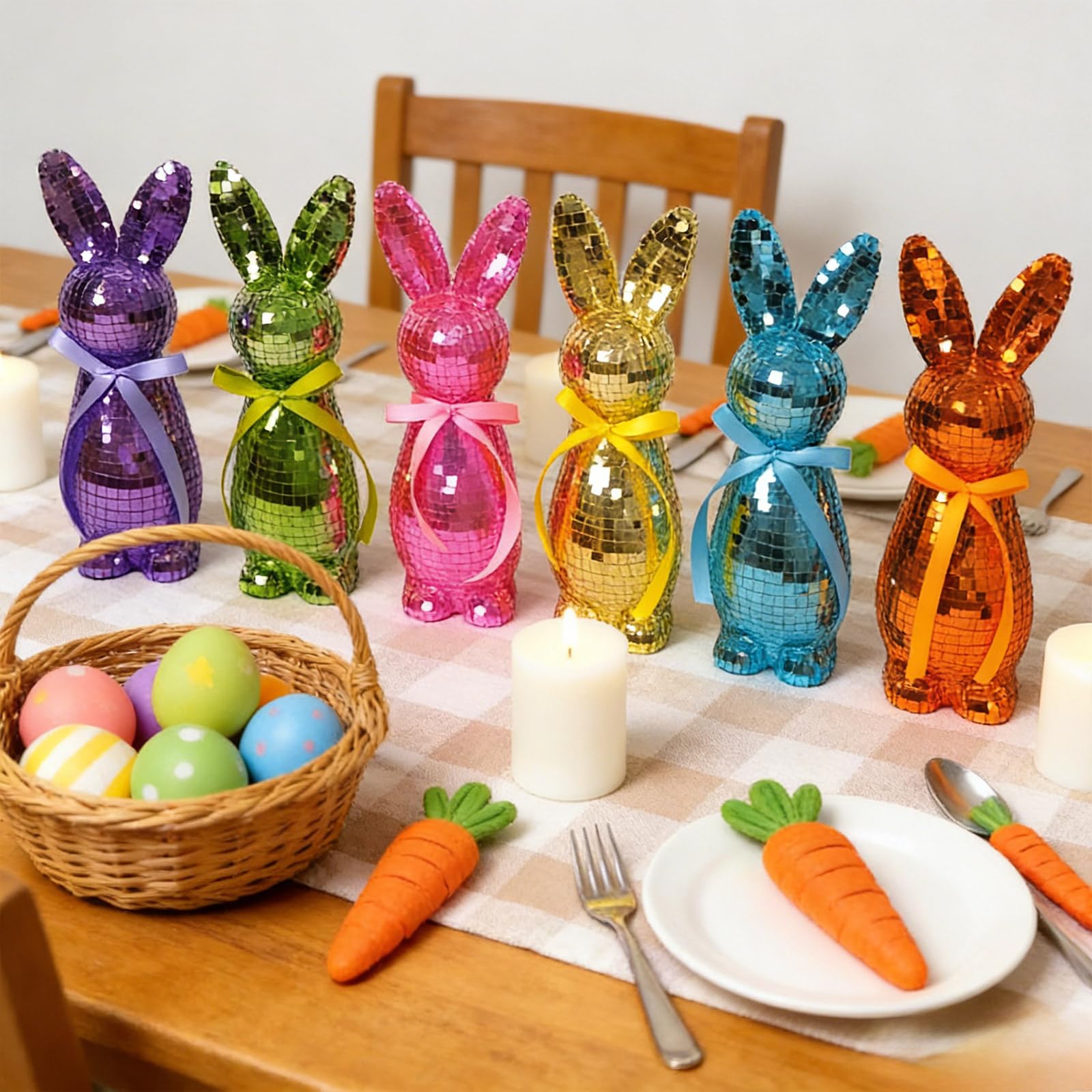 5 decorazioni a forma di coniglietto pasquale, a forma di palla da discoteca, lucide, riflettenti, scintillanti, a forma di coniglietto pasquale, decorazioni per feste di primavera, coniglietti
