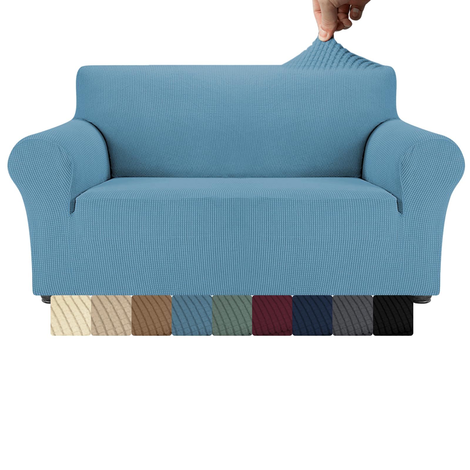 Ocves High Stretch 3 Seater Sofa Cover, Super Soft Jacquard Spandex Slipcovers Furniture Protector for Kids & Pets, 1 Piece Stylish Non-Slip Washable for Leather Cotton Sofas (Blue, 2 Seater) — image 1