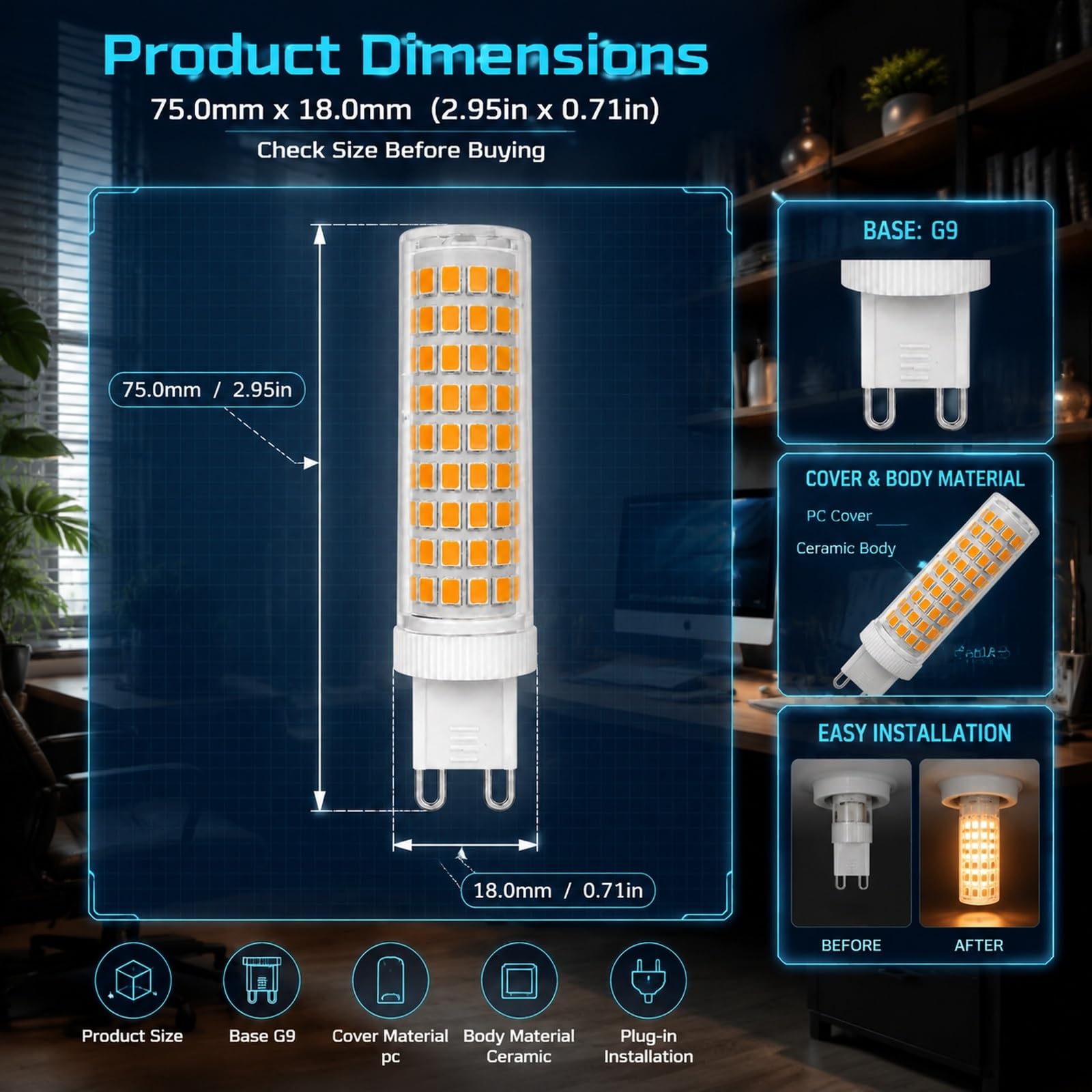 Bombilla LED G9 Cerámica 15W, Equivalente a 120W Halógena, 1000LM, Gran Ángulo 320°, Sin Parpadeo, CRI≥80+, No Regulable, Para Araña Colgante(Warm white 3000K,10 Pack)