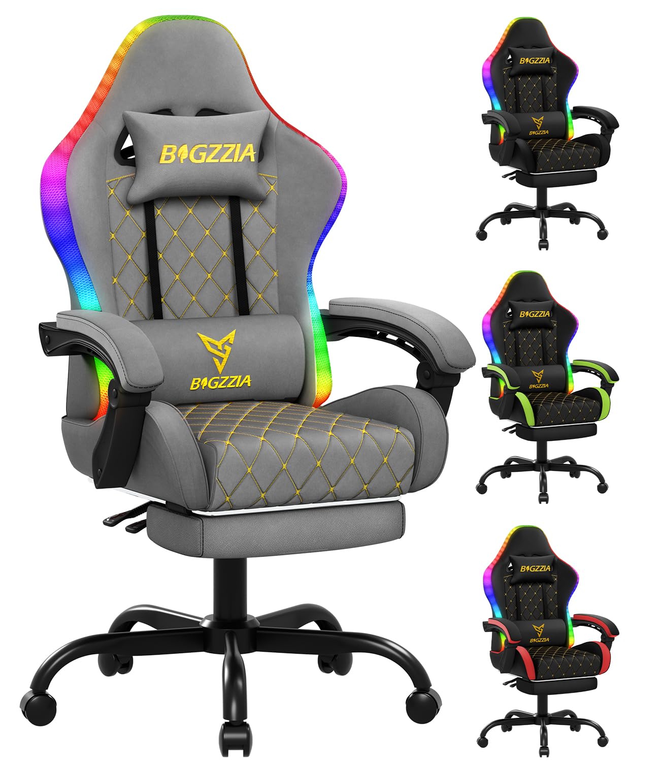 bigzzia Gaming Stuhl mit RGB Led - Ergonomischer Gaming Chair Mit LendenwirbelstüTze Und FußStüTze, Verstellbarer Und Drehbarer Gamer Sessel aus PU-Leder, 150 KG, Rot