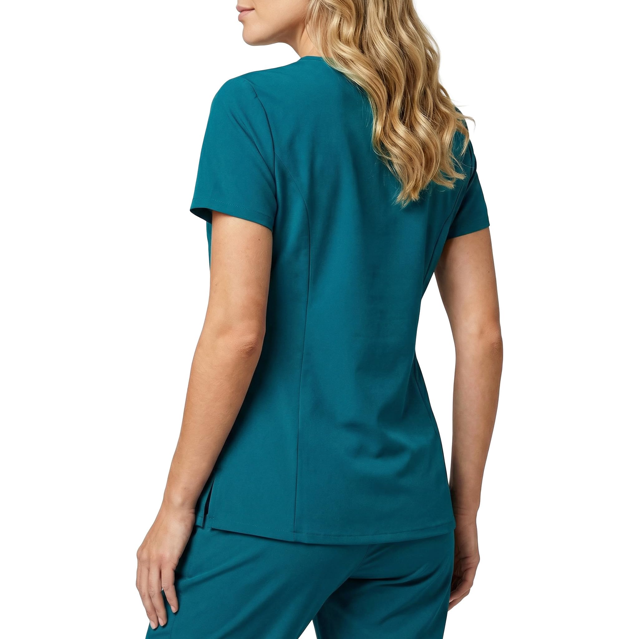 Stenso Nobby Kasacks Damen Pflege - Tailliert, Stretch, V-Ausschnitt, Kurzarm Kasack Mit Seitenschlitzen Und DREI Taschen - Elastisches Material Kasaks Altenpflege Damen