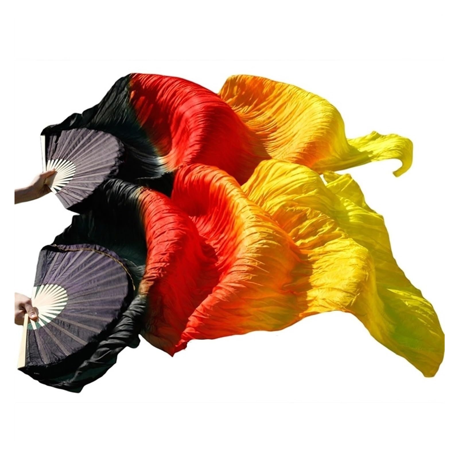 Abanico De Baile De Plumas Niño mujer vientre baile ventilador 1 par gradiente color bailarín práctica larga imitación seda fans(19,1 pair-210x90cm)