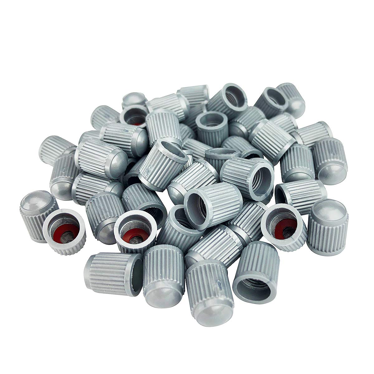 KEX Pack of 50 Gray Valve Stem Caps with Inner Seal for All Schrader Type Valve Stems on Automotive, Truck, Trailer, Bicycle and Other Applications