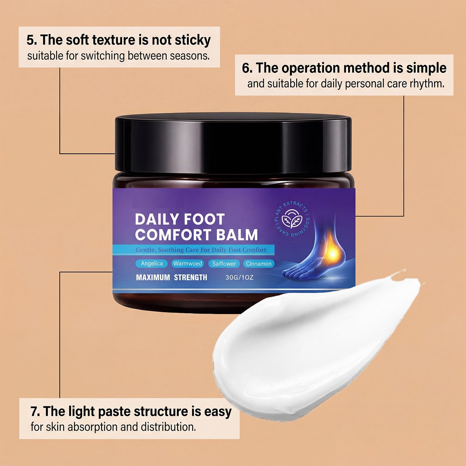 Foot Comfort Balm, Natural Foot Soothing Balm, crema idratante per i piedi, crema idratante per la cura dei piedi, per pelle secca screpolata, sollievo dalla pressione, 30 g (10 pezzi)
