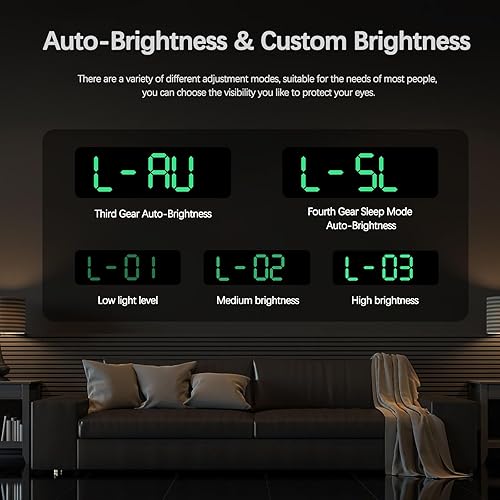 Miniatura 3 de JoFomp Reloj de pared digital con pantalla grande, relojes de pared LED de 9 pulgadas para decoración de sala de estar, reloj digital con