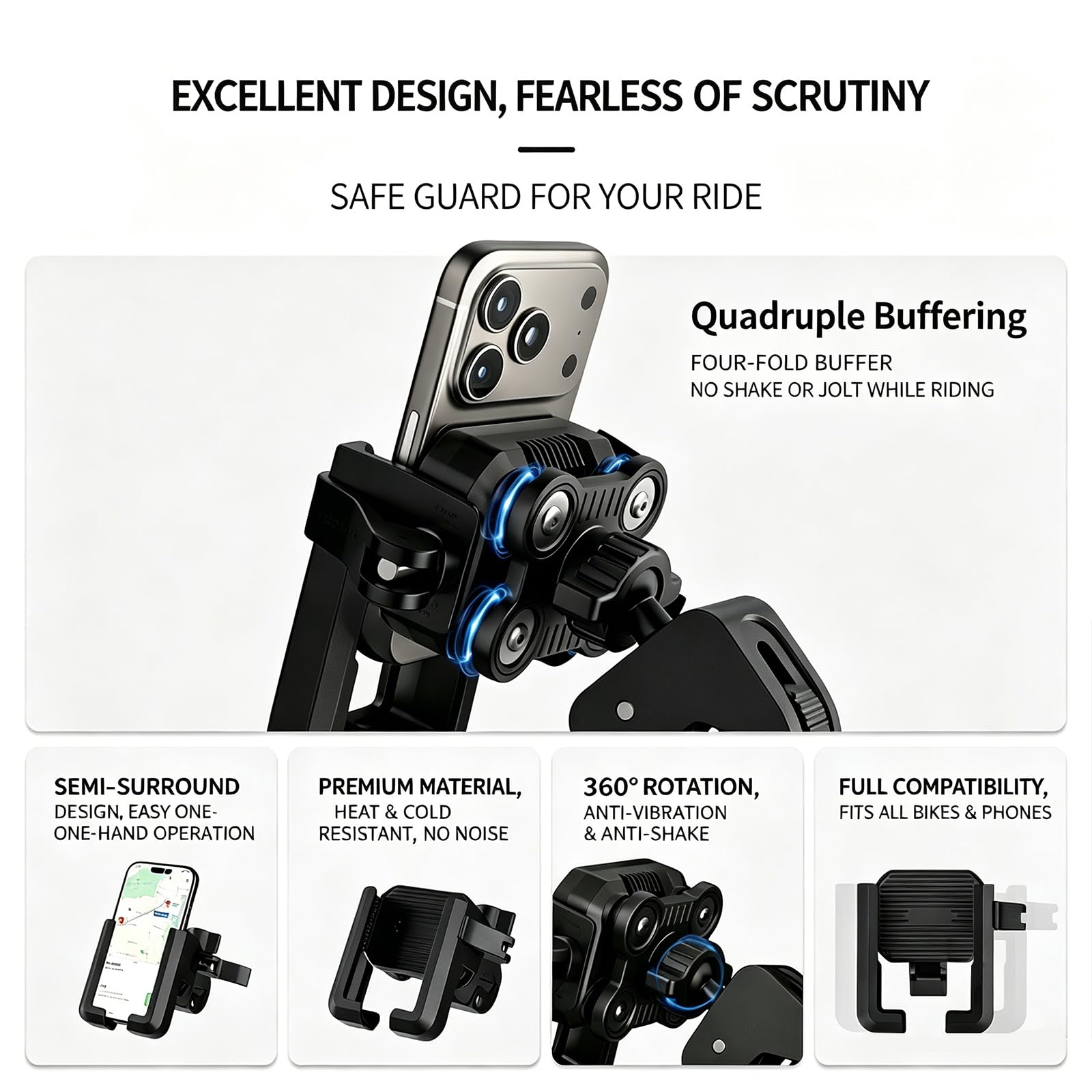 Supporto Smartphone Moto per Zero SR/F Electric 2019-2026 | Blocco meccanico rapido, ammortizzazione quadrupla antivibrazione, rotazione 360° gradi, cuscinetto silicone protettivo