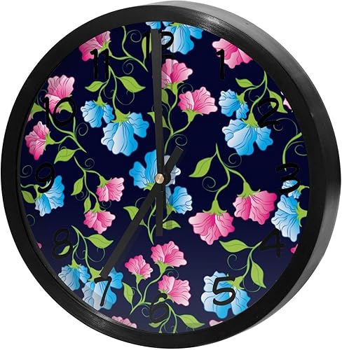 Miniatura 4 de Sweet Pea Flowers Pattern Non-Ticking Wall Clocks, Battery Operated Silent Wall Clock for Bedroom Living Kitchen Office Home Art Decor