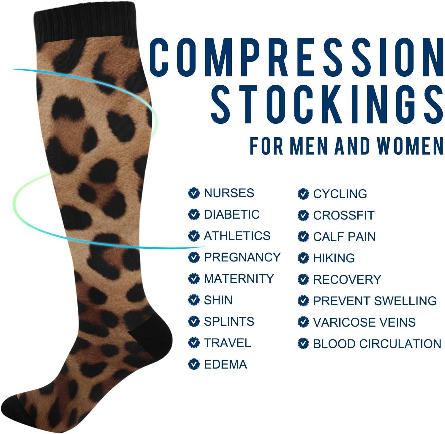 Leopard Print Compression Socks 20-30mmHg for Women Men - Knee High Wide Calf for Pain Relief, Better Blood Flow - Image 4