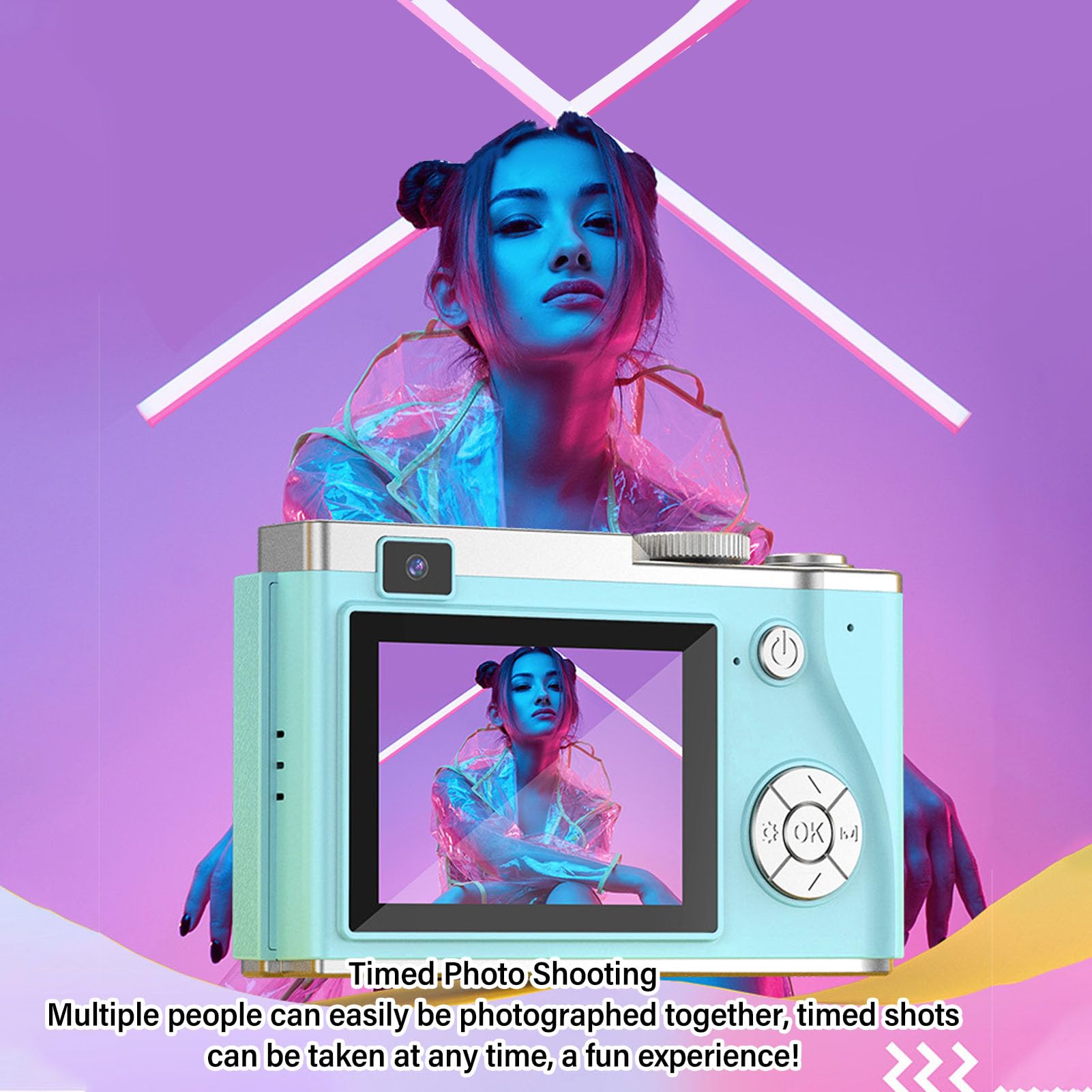 Appareil Photo Numérique Rétro 1080P, Appareil Photo Numérique Point and Shoot 48MP Vintage, Caméra Selfie FHD - Écran HD 2,4 Pouces, Zoom Numérique 16X, Double Objectif