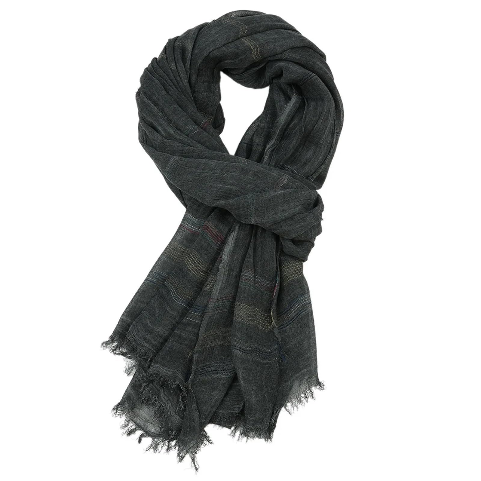 IRGVJIFR Cotton Linen Scarf Scarf Cotton Linen Yarn-dyed Striped Scarves Tassel Long Shawl Male Accessories(Color 3)