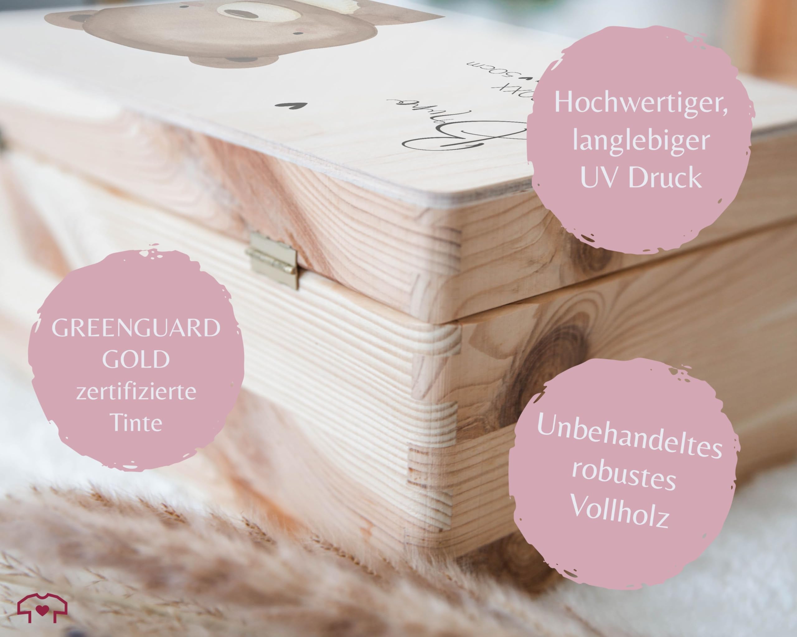 Holz Erinnerungsbox Geschenkbox - Geschenk Geburt Süßer Bär personalisiert I Baby Junge Geschenk Geburt I Holzkiste Geschenk Geburt I Geschenk Baby zur Geburt - 30 x 20 x 14 - Holz - babybox name