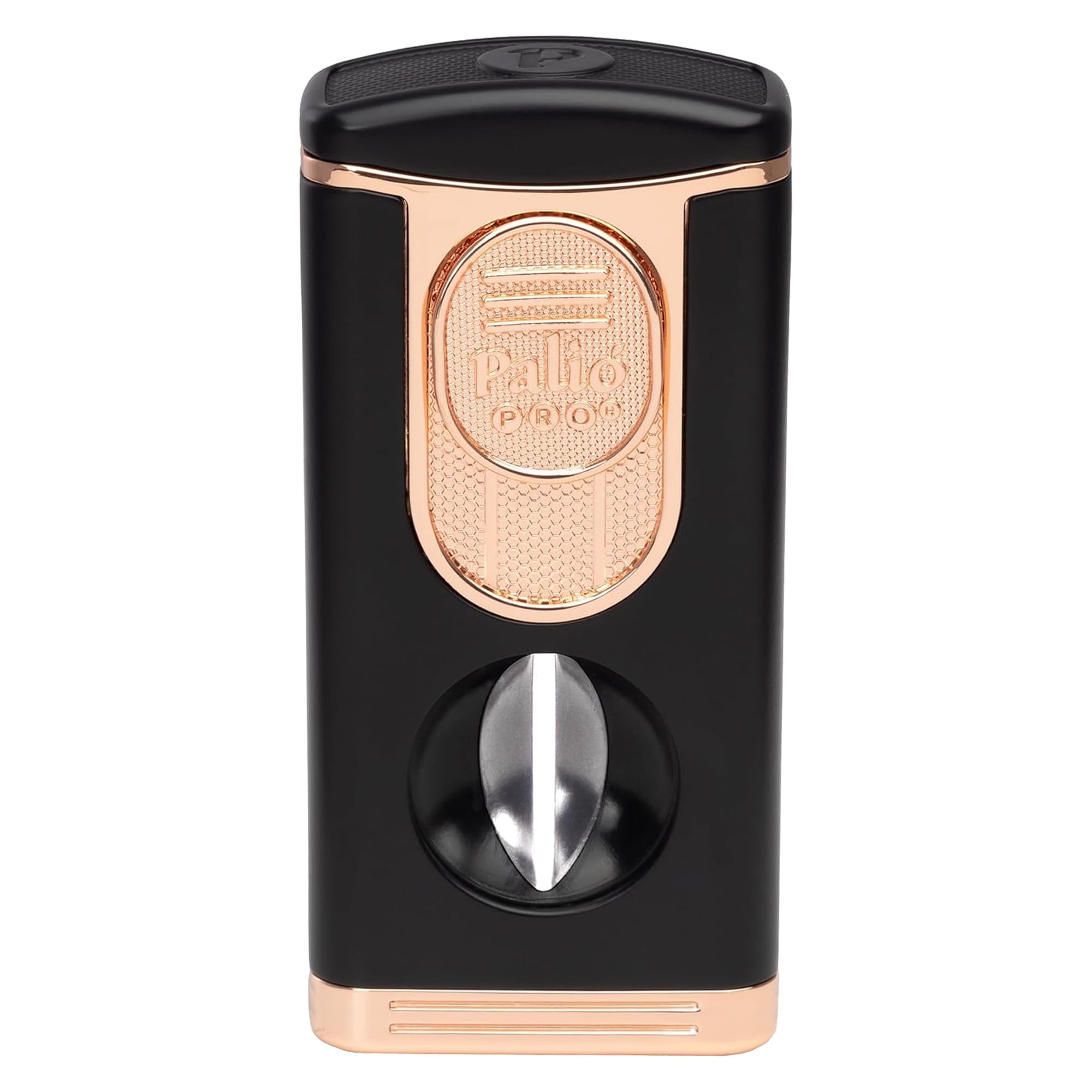 Palió PRO Trevi Triple Torch Lighter with Built-in V-Cutter – Wind Resistant Triple Jet Flame, Metal Body, Cuts up to 64 Ring Gauge Cigars – Premium Cigar Lighter (Black & Rose)