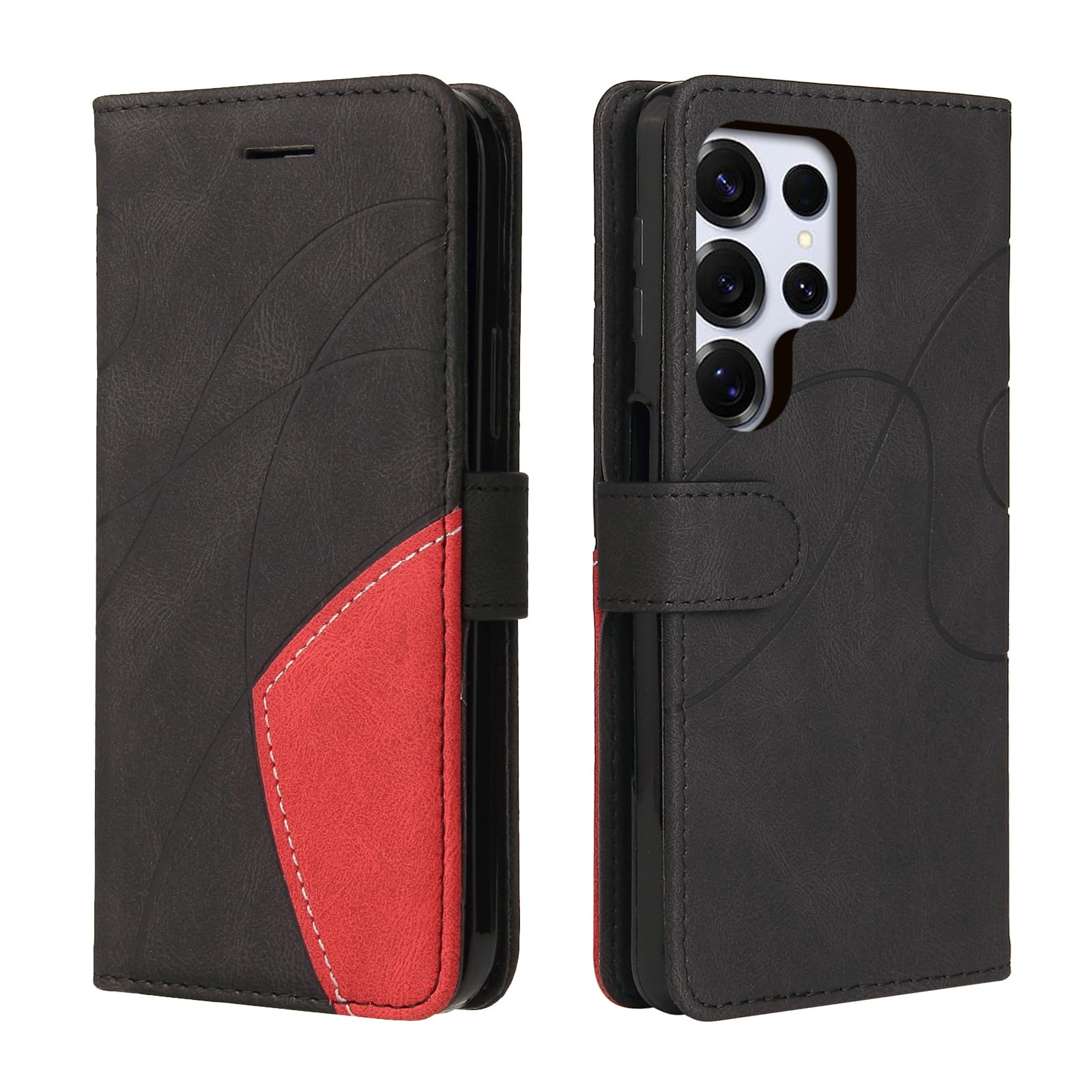 CXTCASE Handyhülle für Samsung Galaxy S25 Ultra Hülle, Flip PU Lederhülle Cover, Modisch Flip Case für Samsung Galaxy S25 Ultra Hülle Klapphülle Handytasche Schutzhülle, Schwarz